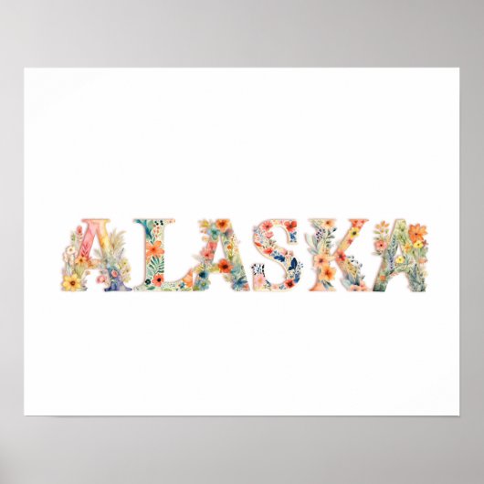 Floral Font State Art Print (Alaska) (Voorkant)