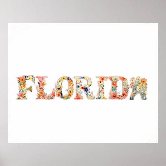 Floral Font State Art Print (FLORIDA) (Voorkant)