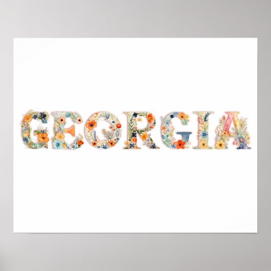 Floral Font State Art Print (GEORGIA) (Voorkant)