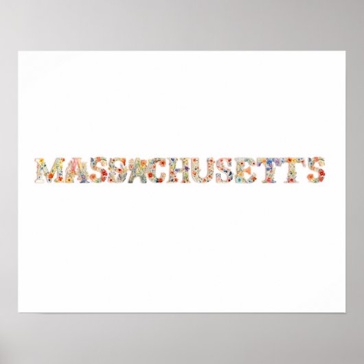Floral Font State Art Print (Massachusetts) (Voorkant)