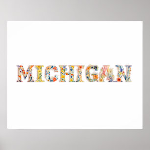 Floral Font State Art Print (Michigan)