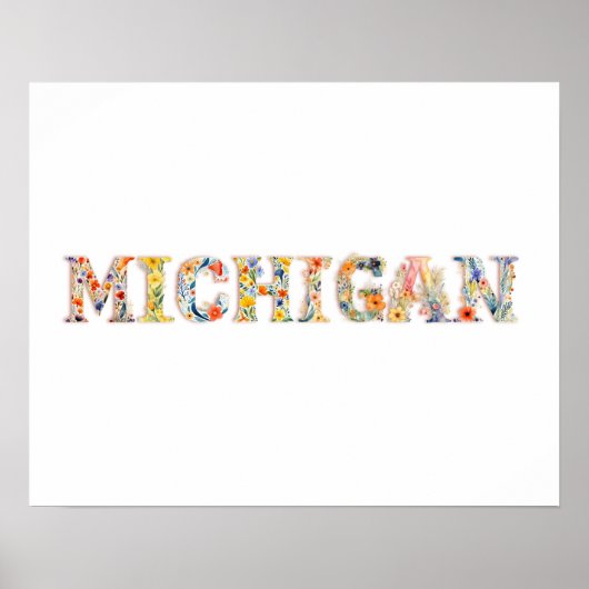 Floral Font State Art Print (Michigan) (Voorkant)