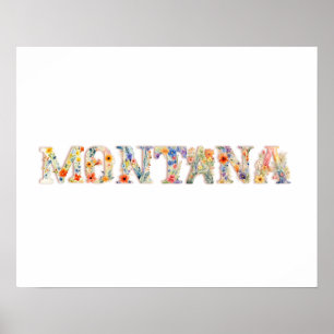 Floral Font State Art Print (Montana)