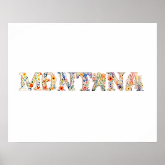 Floral Font State Art Print (Montana) (Voorkant)