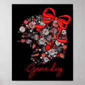 Floral Football Game Day Girly Team Srit Black Red Poster (Voorkant)