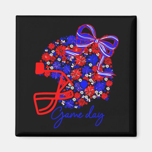 Floral Football Game Day Girly Team Srit Blue Red  Magneet (Voorkant)
