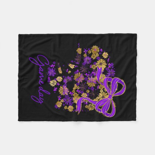 Floral Football Game Day Girly Team Srit Purple Bl Fleece Deken (Voorkant (Horizontaal))