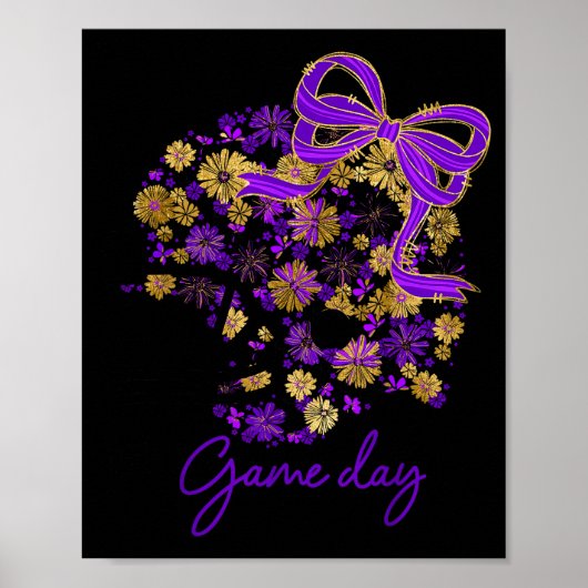 Floral Football Game Day Girly Team Srit Purple Bl Poster (Voorkant)