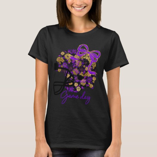 Floral Football Game Day Girly Team Srit Purple Bl T-shirt (Voorkant)