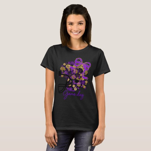 Floral Football Game Day Girly Team Srit Purple Bl T-shirt (Voorkant volledig)