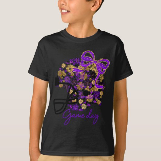 Floral Football Game Day Girly Team Srit Purple Bl T-shirt (Voorkant)