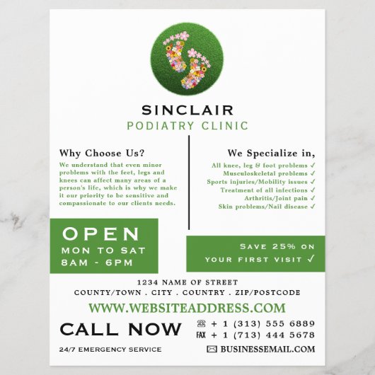 Floral Footprint, Podiatry Clinic, Podiatrist Flyer (Voorkant)