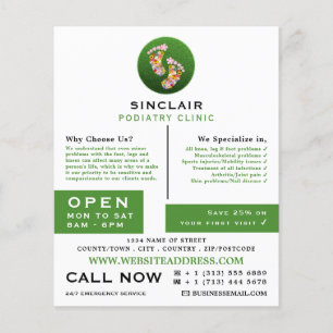 Floral Footprint, Podiatry Clinic, Podiatrist Flyer