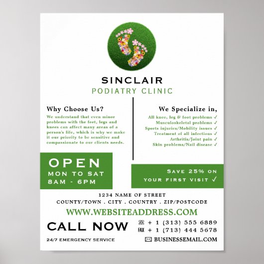 Floral Footprint, Podiatry Clinic, Podiatrist Poster (Voorkant)