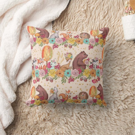 Floral Forest Friends Woodland Animals Pattern Kussen (Deken)