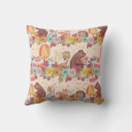 Floral Forest Friends Woodland Animals Pattern Kussen (Achterkant)