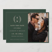 Floral Forest Green Stacked Initialen Monogram Save The Date (Voorkant / Achterkant)
