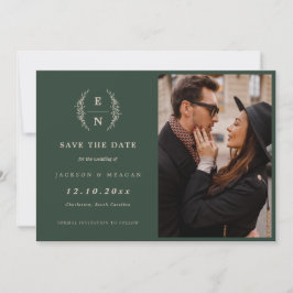 Floral Forest Green Stacked Initialen Monogram Save The Date