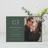 Floral Forest Green Stacked Initialen Monogram Save The Date (Staand voorkant)