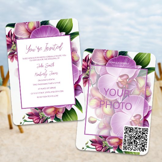 Floral foto bruiloft uitnodiging QR-code