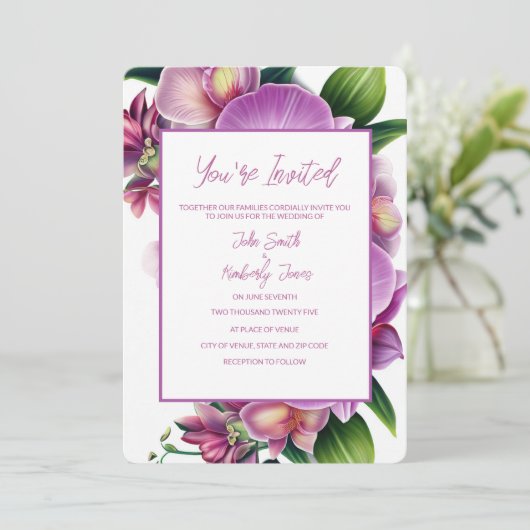 Floral foto bruiloft uitnodiging QR-code (Staand voorkant)