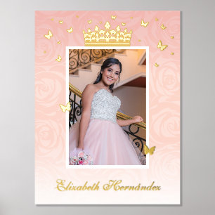 Floral Foto  Crown Light Pink Roos Gold Folie Afdrukken