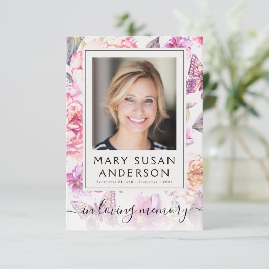 Floral Foto Funeral Memorial Dank je Kaart (Staand voorkant)