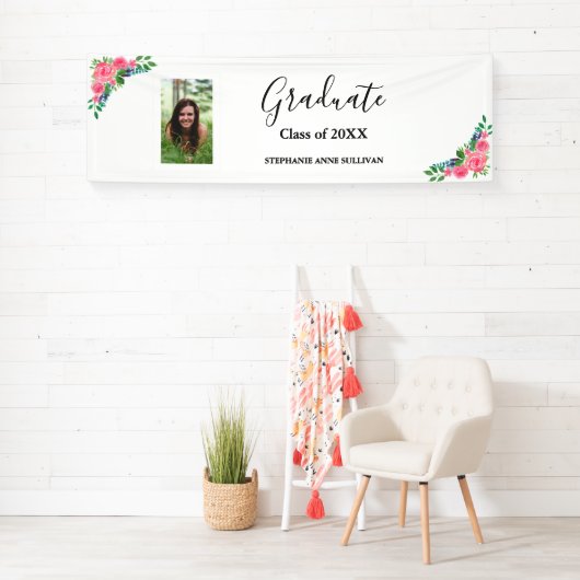 Floral Foto Gefeliciteerd met Graduation Party Spandoek (Insitu)