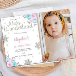 Floral foto Glitter Winter Wonderland Birthday Kaart