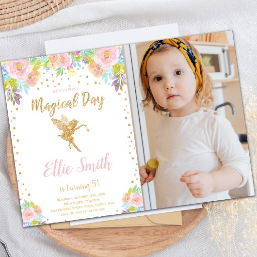 Floral foto Magical Fairy Birthday Invitations Kaart
