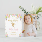 Floral foto Magical Fairy Birthday Invitations Kaart (Staand voorkant)