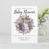 Floral Foto Moederschap Baby Shower Invitaties Kaart (Staand voorkant)
