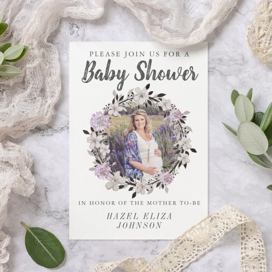 Floral Foto Moederschap Baby Shower Invitaties Kaart