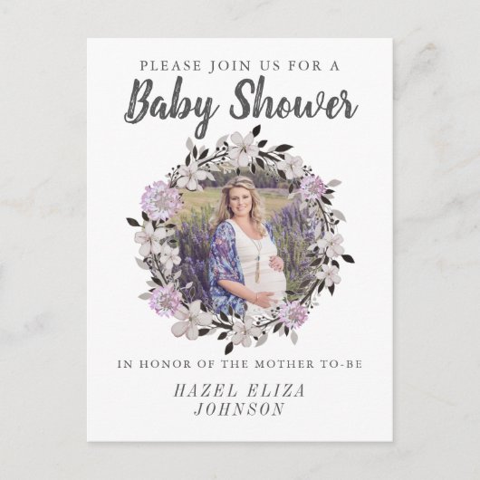 Floral Foto Moederschap Baby Shower Invitaties Uitnodiging Briefkaart (Voorkant)