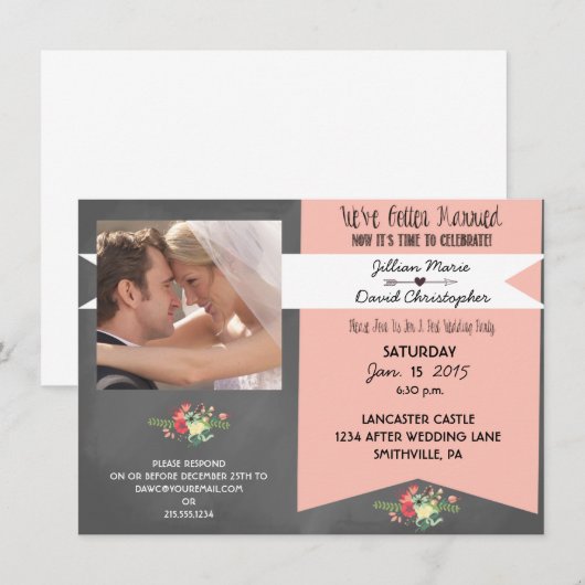 Floral Foto na uitnodiging voor bruiloft (Voorkant / Achterkant)