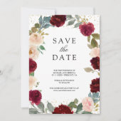 Floral foto QR Code Weddenschap Burgundy Peach Save The Date (Voorkant)
