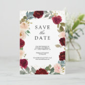 Floral foto QR Code Weddenschap Burgundy Peach Save The Date (Staand voorkant)