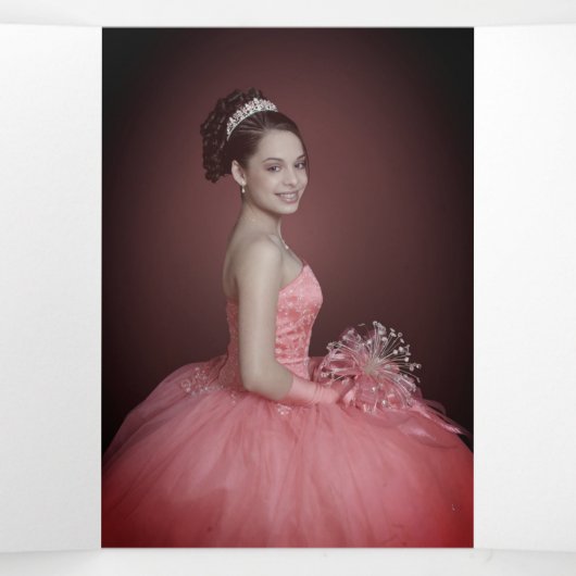 Floral Foto Quinceanera Trifold Invitation Drieluik Programma (Binnenkant midden)