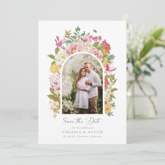 Floral foto slaat de datum op kaart (Staand voorkant)