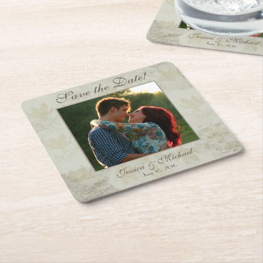  Floral foto slaat de datum op Kartonnen Onderzetters (Schuin)