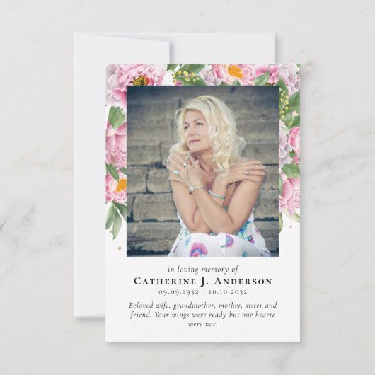 Floral Foto Sympathie Funeral Memorial Bedankkaart (Achterkant)