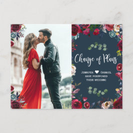 Floral foto van de Burgundy Navy Postponed Wedding Aankondigingskaart