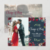 Floral foto van de Burgundy Navy Postponed Wedding Aankondigingskaart (Voorkant / Achterkant)