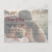 Floral foto van de Burgundy Navy Postponed Wedding Aankondigingskaart (Achterkant)