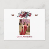 Floral foto van de moderne Bourgogne Aankondigingskaart (Achterkant)