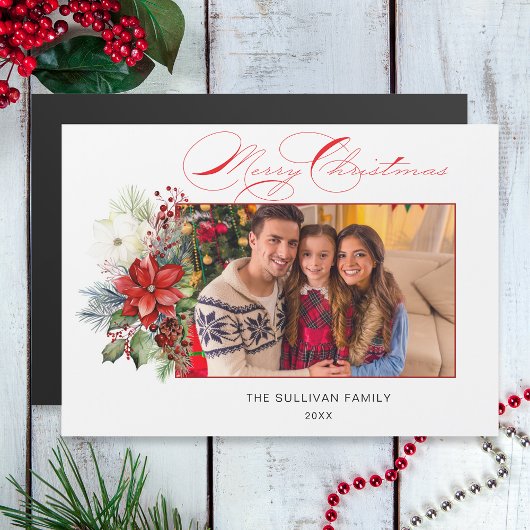 Floral foto van Elegant Merry-kerstkalligrafie