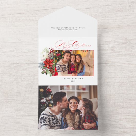 Floral foto van Elegant Merry-kerstkalligrafie All In One Uitnodiging (Binnen)