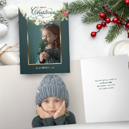 Floral foto van Elegant Merry-kerstkalligrafie Drieluik Kaart