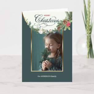 Floral foto van Elegant Merry-kerstkalligrafie Feestdagen Kaart