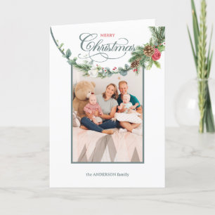 Floral foto van Elegant Merry-kerstkalligrafie Feestdagen Kaart